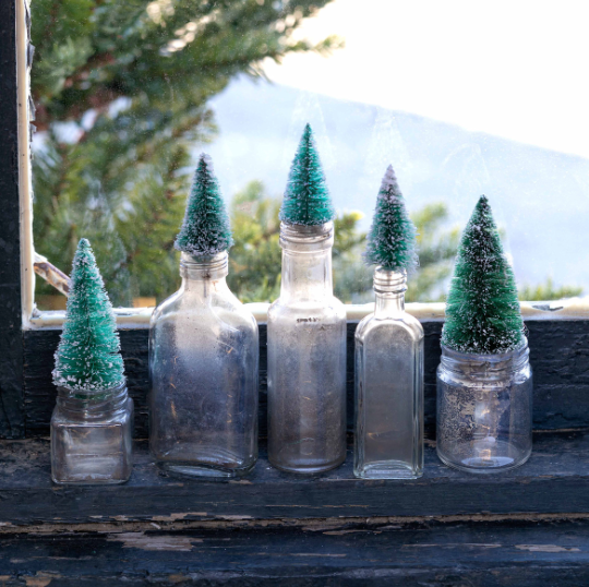 *Vintage Mini Bottle Brush Tree Topped Bottles