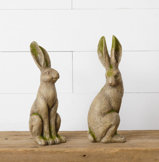 Mossy Rabbits Statue set of 2