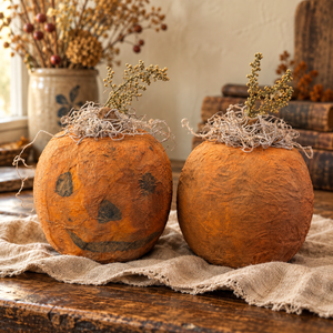 Handmade Primitive Paper-Mâché Pumpkins