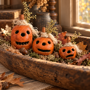 Handmade Primitive Clay Pumpkins | Set of 3