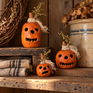 Handmade Primitive Clay Pumpkins | Set of 3