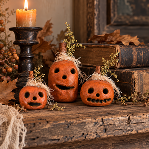 Handmade Primitive Clay Pumpkins | Set of 3