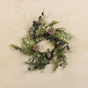 12” Winter Foliage & Pinecone Candle Ring