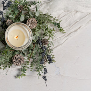 12” Winter Foliage & Pinecone Candle Ring