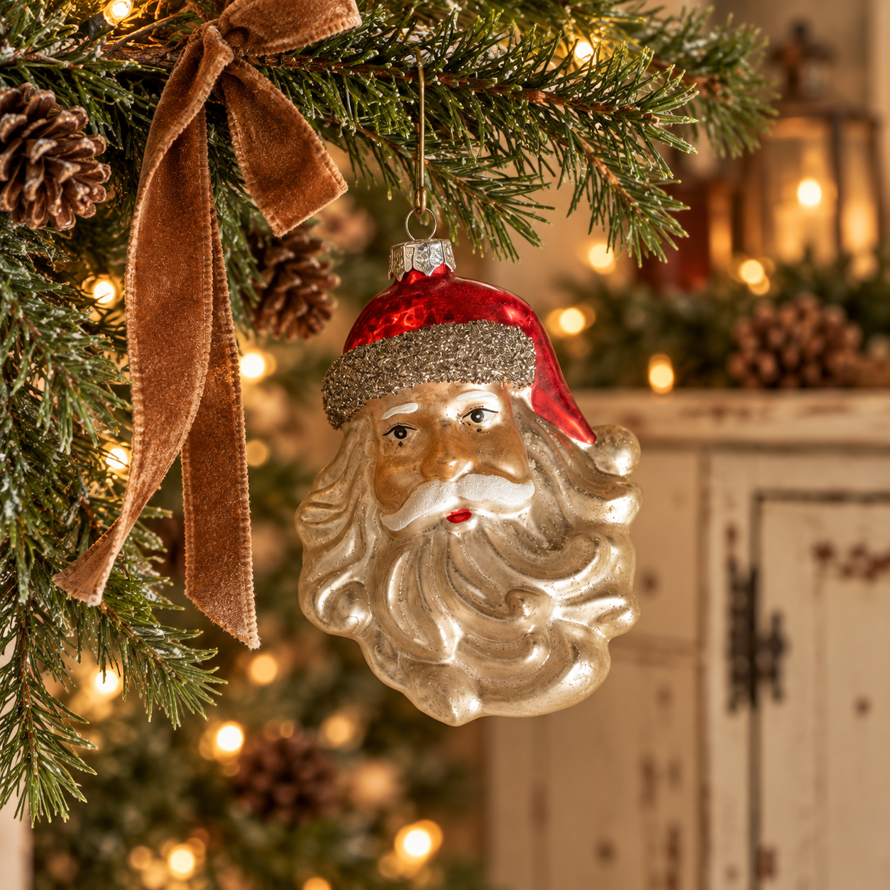 Santa Face with Glittered Hat Ornament
