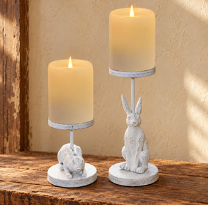 *Bougeoir pilier en métal lapin blanc 