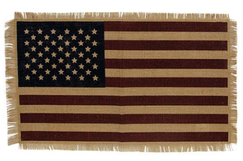 * Juego de manteles individuales de arpillera con bandera estadounidense.