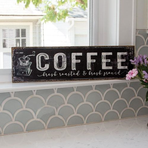 *Panneau de café en métal noir vieilli 