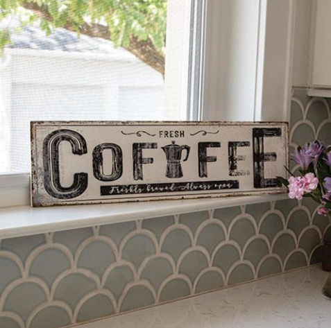 Enseigne à café en métal vieilli blanc 