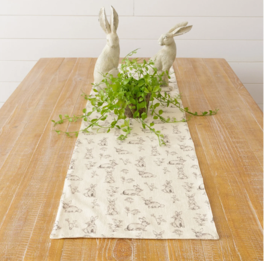 Chemin de table réversible - Lapin et fleurs sauvages 