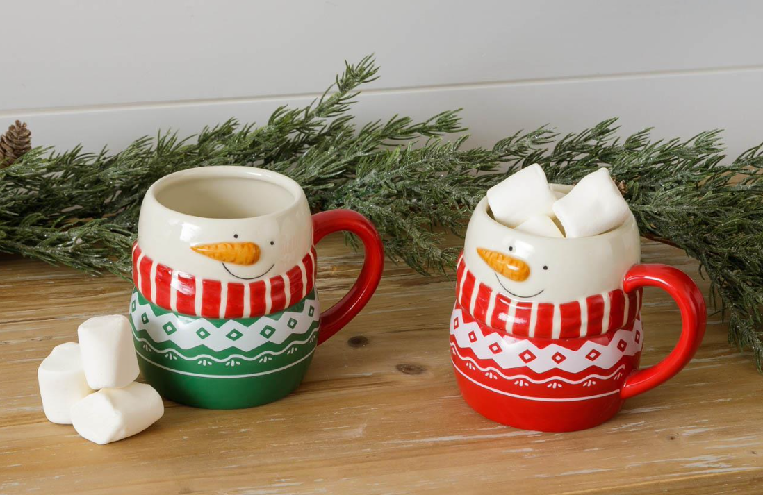 Stoneware Snowman Mugs- Set of 2