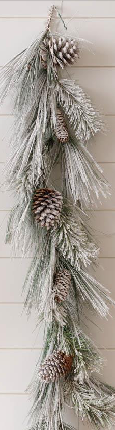 Flocked White Pine with Pinecones Garland