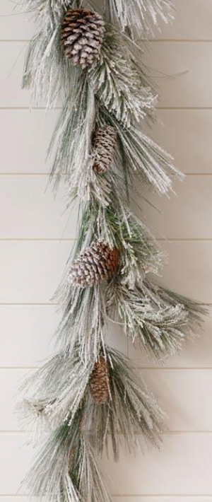 Flocked White Pine with Pinecones Garland