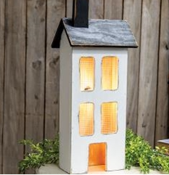 Distressed Wooden Large White Light Up House