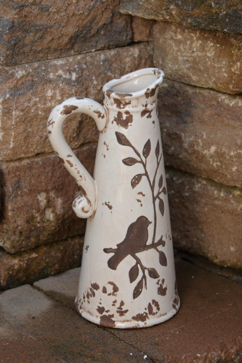 White Birds-N-Branches Pottery Pitcher