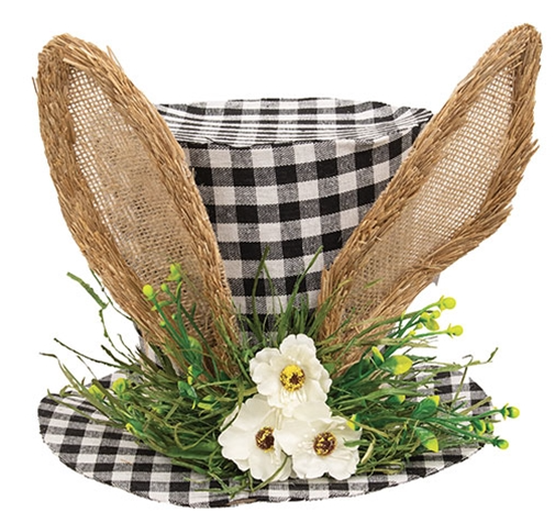*Gingham Bunny Fabric Top Hat w/Floral