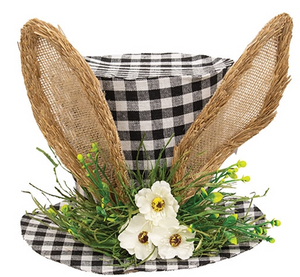 *Sombrero de copa de tela de conejito a cuadros con flores