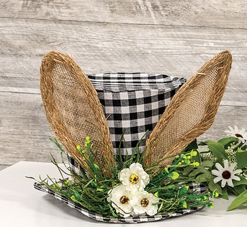 Gingham Bunny Fabric Top Hat w Floral Creating Country Decor