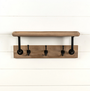 Wood Shelf with Hooks