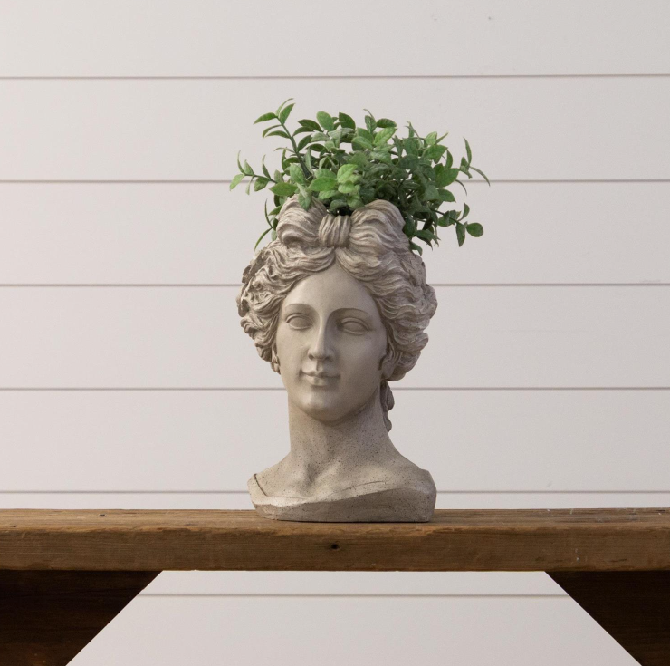 statue head planter pot Lady Head Planter