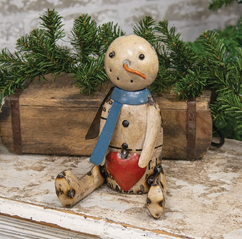 Vintage Metal Sitting Heart Belly Snowman