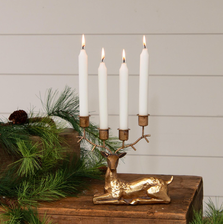 Gold Tone Deer Candle Holder