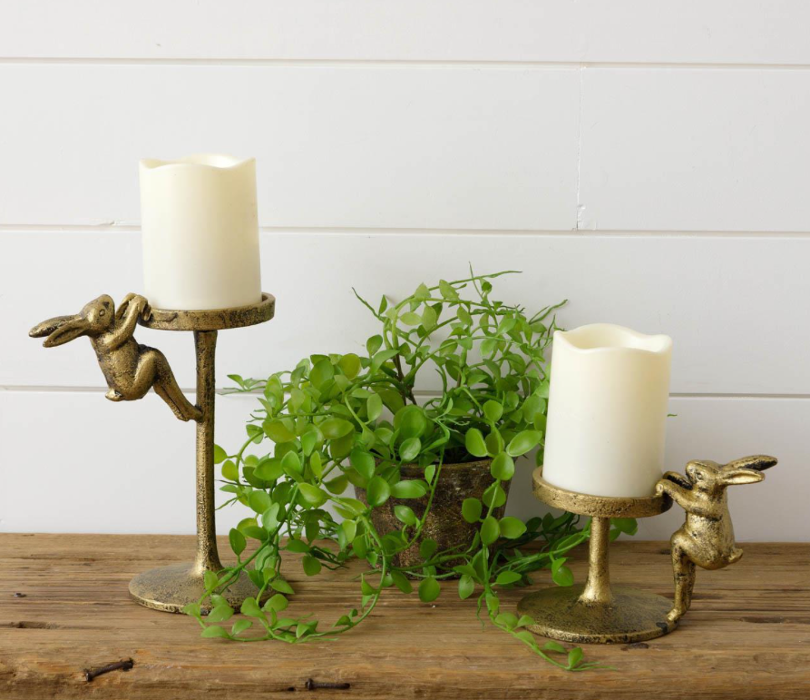 Gold Rabbit Pillar Candle Holders
