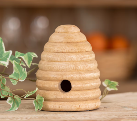 Small Carved Wood Tabletop Beehive