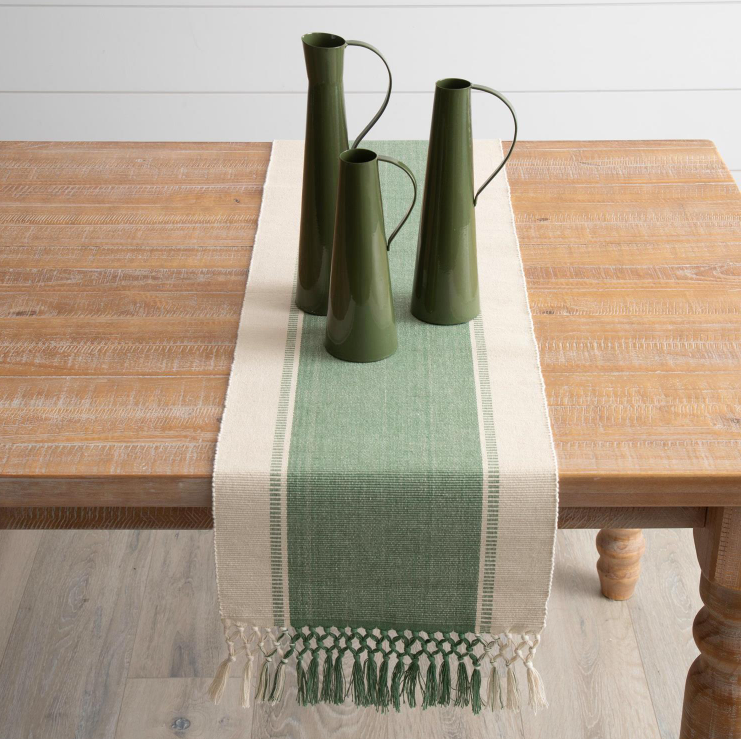 Woven Green & Natural Table Runner