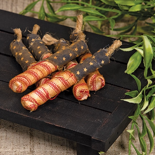 Grungy Primitive Fabric Firecracker Bowl Fillers - set of 6