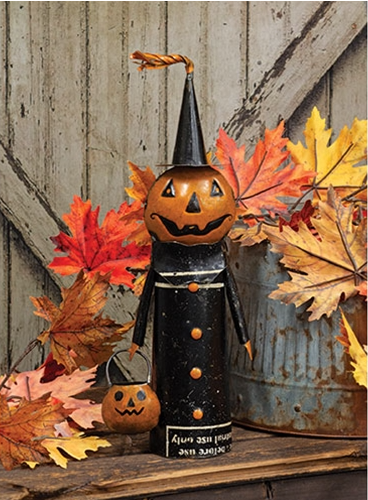 Recycled Metal Jack O Lantern Witch w/Candy Bucket