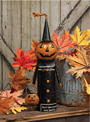 Recycled Metal Jack O Lantern Witch w/Candy Bucket