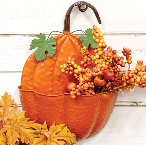 Painted Metal Pumpkin Wall Pocket