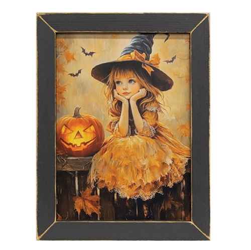 Pumpkin & Witch Girl Dreaming Framed Print