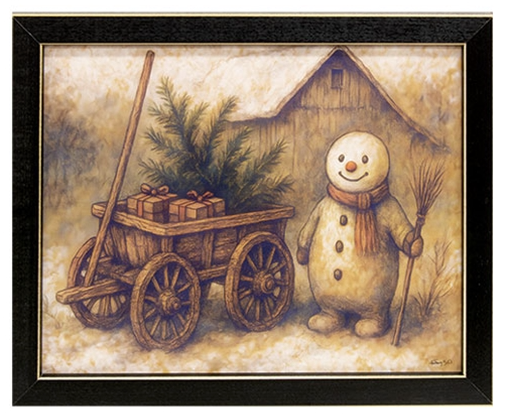 Woodland Snowman & Wagon Framed Print