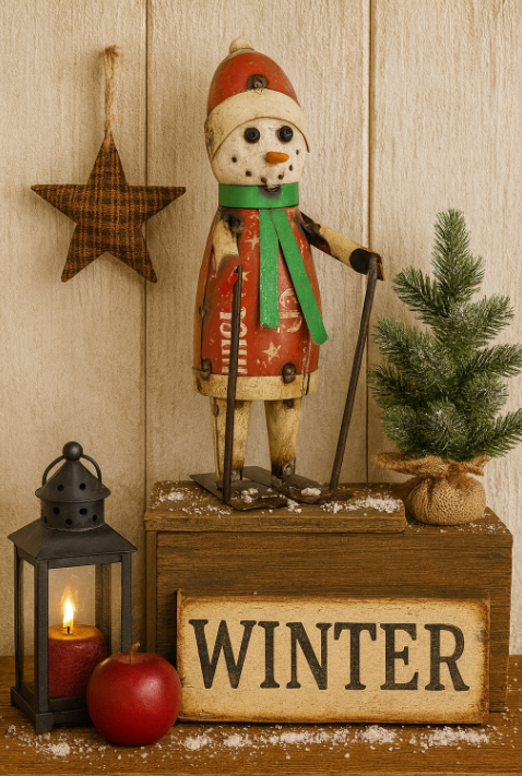 Recycled Metal Skiing Stuart Snowman