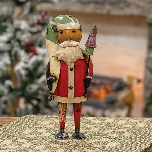 Recycled Metal Father Christmas w/Tree