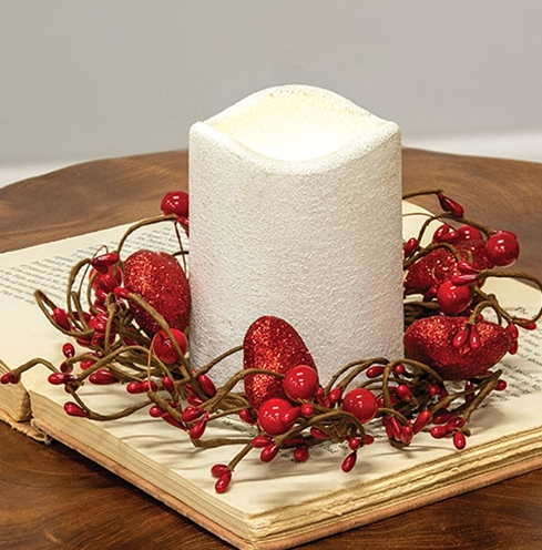 Red Glitter Heart & Berries Candle Ring