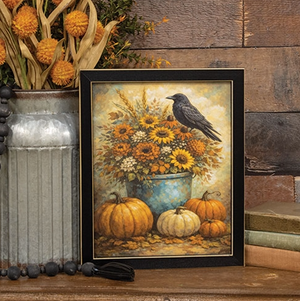 Harvest Floral Crow & Pumpkins Framed Print