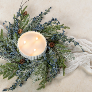 18” Glittered Cedar, Blue Berry & Pinecone Candle Ring