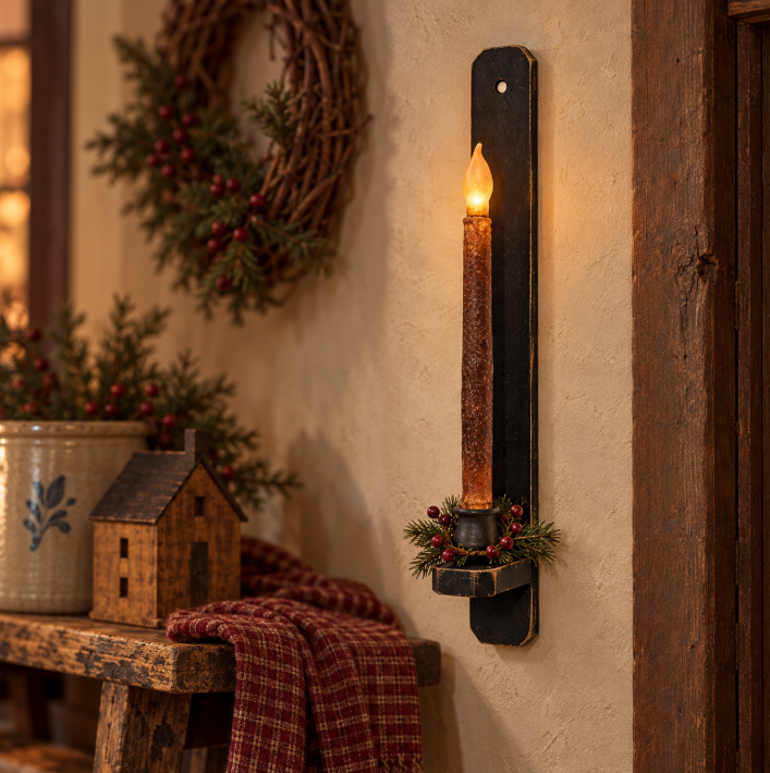 Black Wooden Wall Taper Sconce – 18”