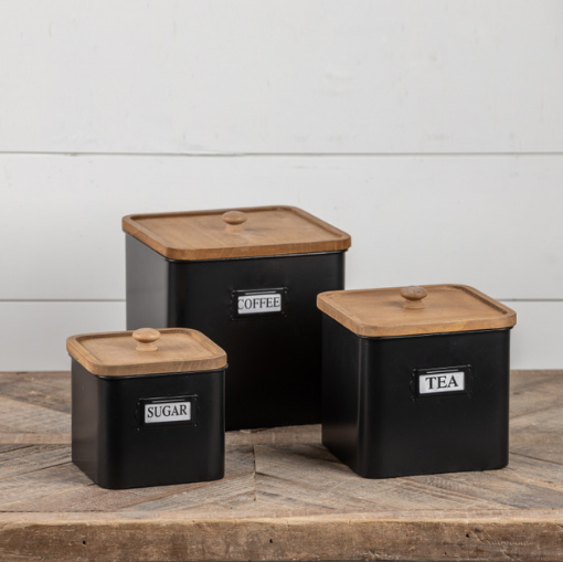 Metal Black Canister Set/ 3