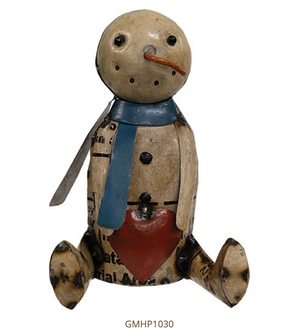 Vintage Metal Sitting Heart Belly Snowman