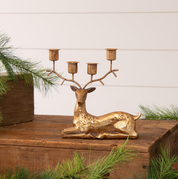 Gold Tone Deer Candle Holder