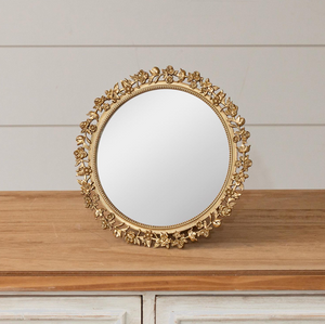 Round Gold Floral Table Mirror