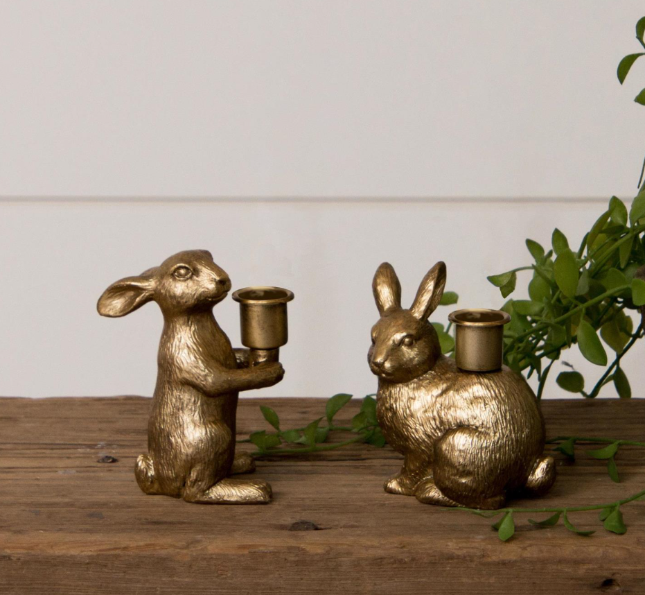 Tapered Candle Gold Bunny Holders