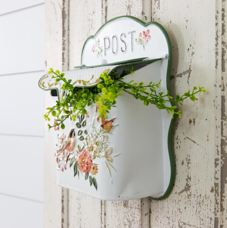 Flower & Birds Metal Post Box