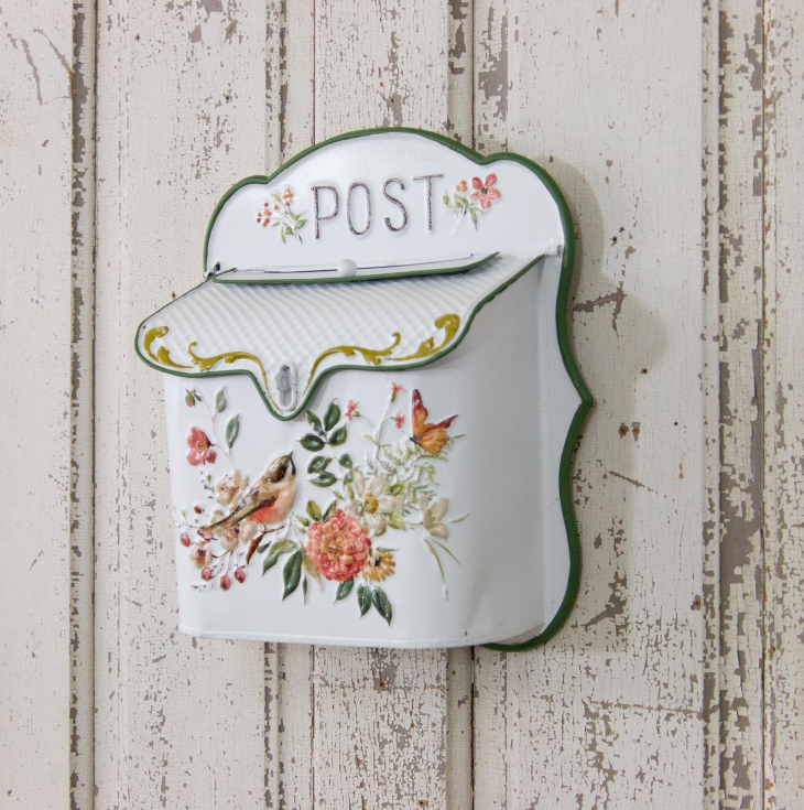 Flower & Birds Metal Post Box