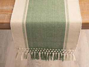 Woven Green & Natural Table Runner