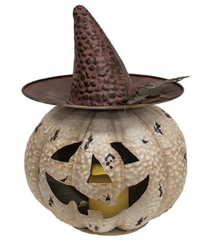 Distressed Antique White Metal LED Witchy Jack Luminary
